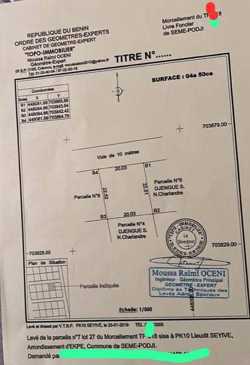 Parcelle à vendre à Cotonou Akpakpa PK10