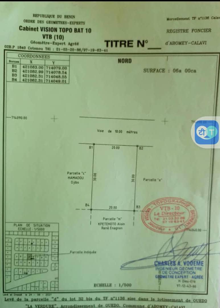 Parcelle à vendre à Abomey-calavi Ouedo