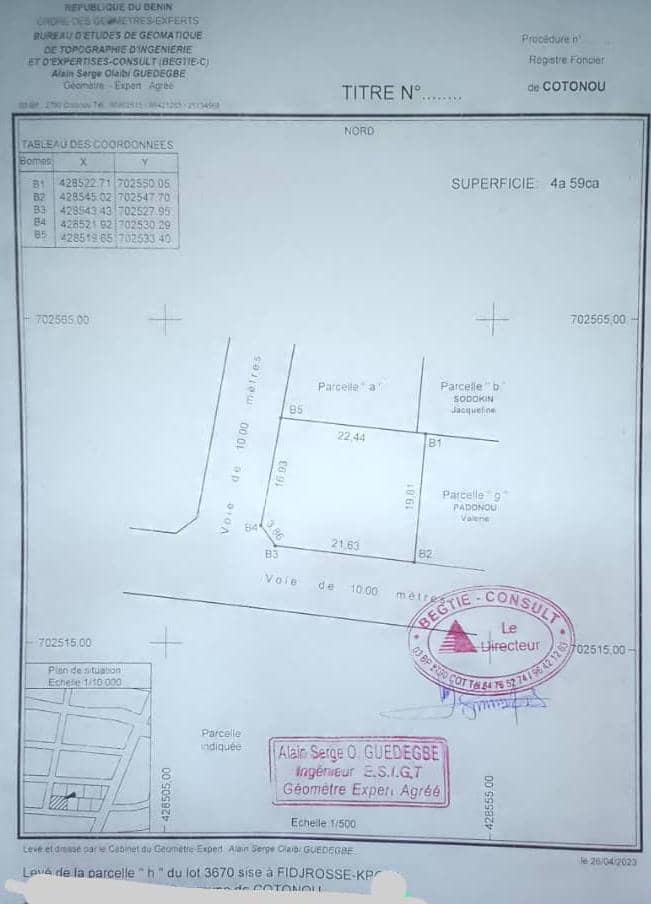 Parcelle à vendre à Cotonou Fidjrossè