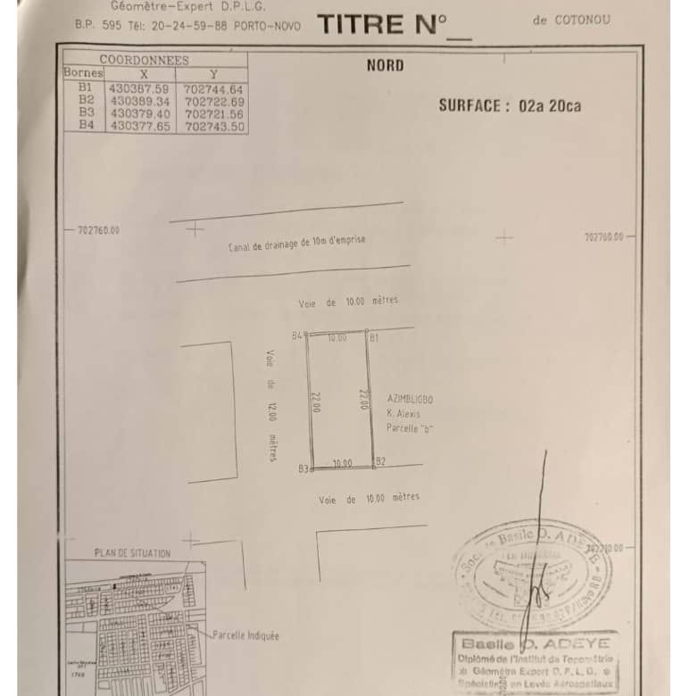 PARCELLE A VENDRE A COTONOU FIDJROSSE