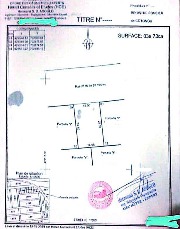 PARCELLE À VENDRE À COTONOU FIDJROSSÈ HOUÉNOUSSOU