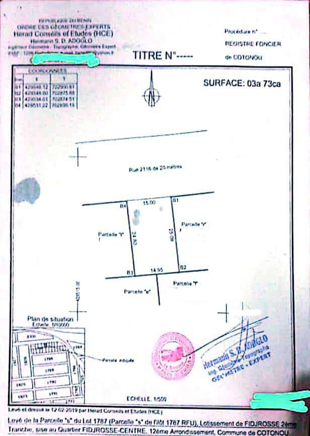 PARCELLE À VENDRE À COTONOU FIDJROSSÈ HOUÉNOUSSOU
