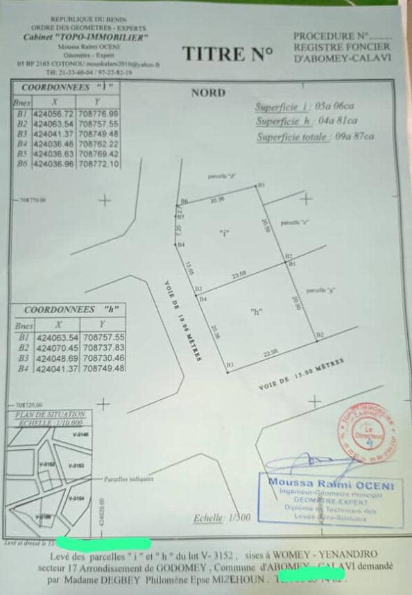 Parcelle à vendre à Godomey Togoudo Yenandjro