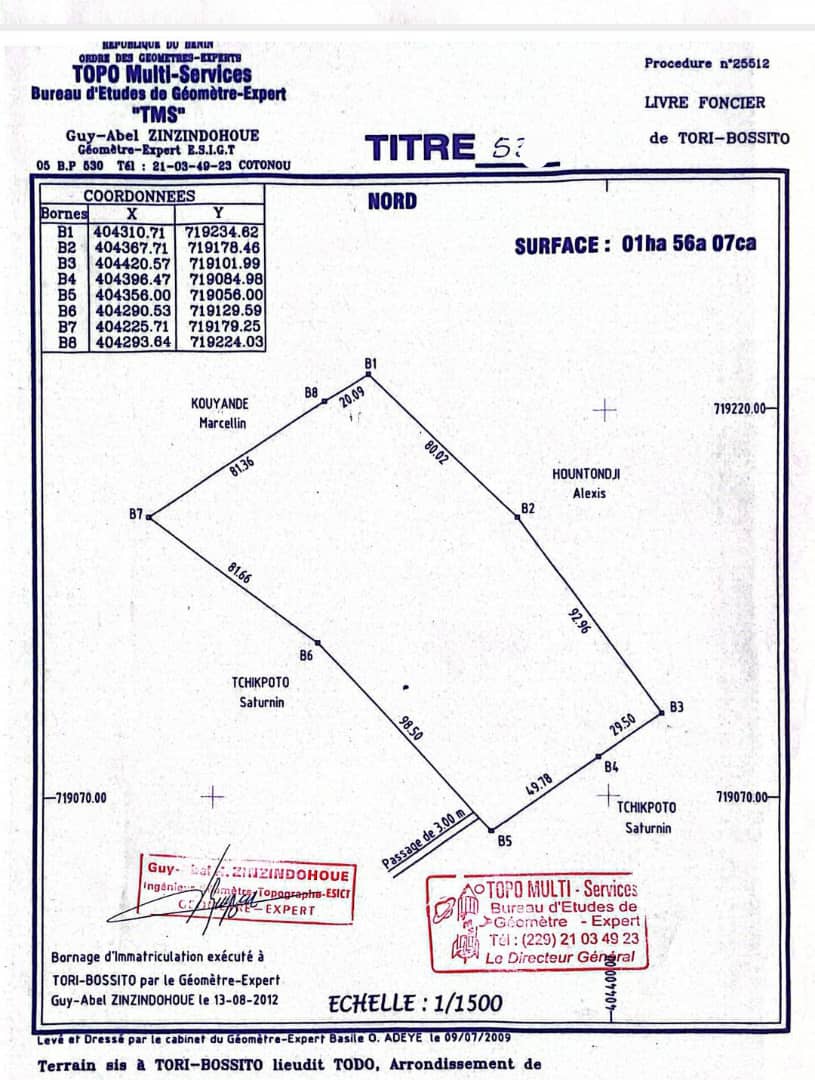Domaine à vendre à Tori-Bossito quartier Todo avec titre foncier personnel