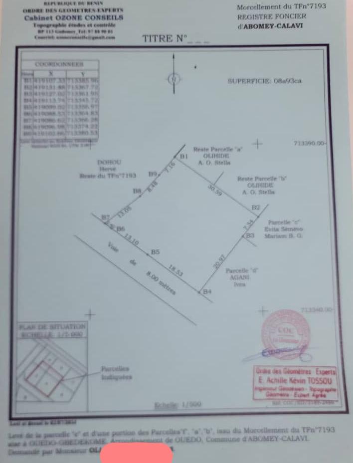 Parcelle à vendre à ABOMEY-CALAVI Ouedo, à 500m des logements sociaux Talon (Ouedo Cité Nouvelle)