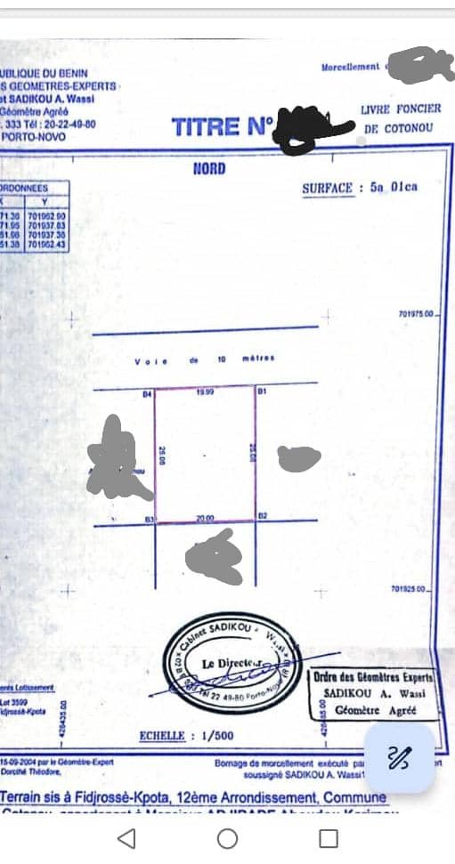 TERRAIN A VENDRE À COTONOU FIDJROSSÈ AU BORD DES PAVÉS DE LA STATION JNP (2)