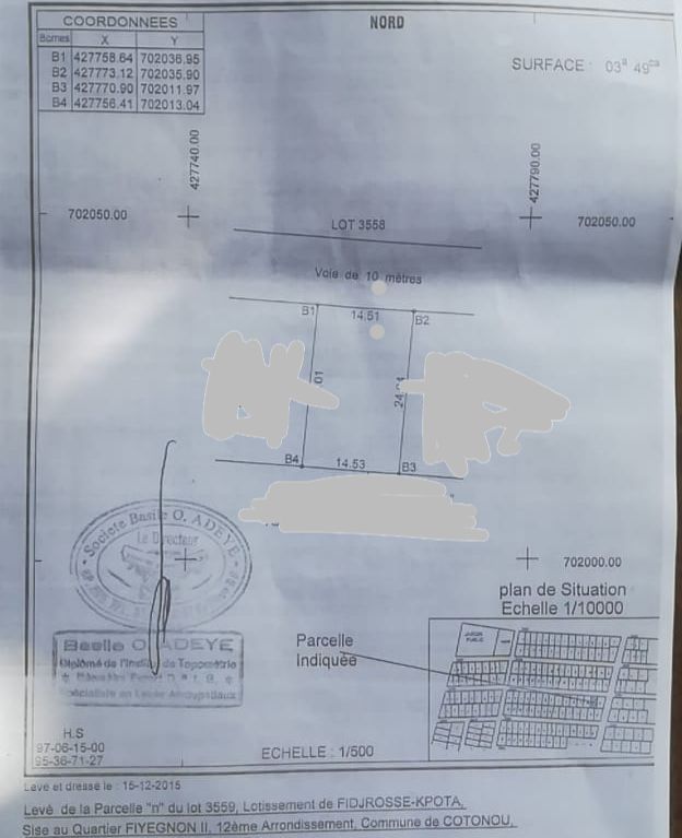 PARCELLE À VENDRE À COTONOU FIDJROSSÈ GANDONOU