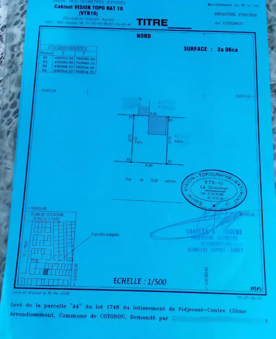 Parcelle à vendre à Cotonou Fidjrossè