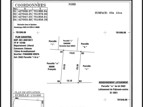 Parcelle à vendre à Cotonou Fidjrossè plage
