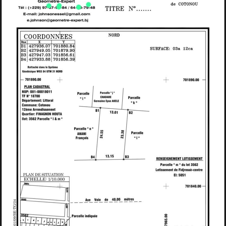 Parcelle à vendre à Cotonou Fidjrossè plage