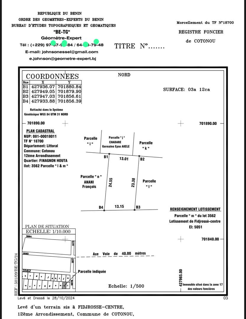 Parcelle à vendre à Cotonou Fidjrossè plage