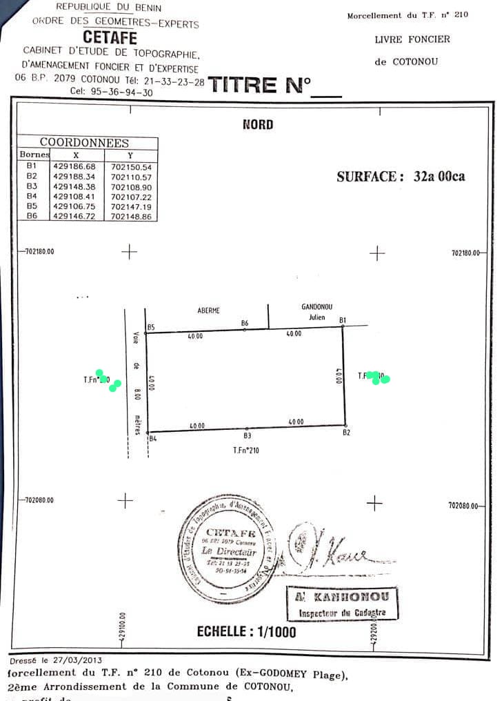 Parcelle à vendre à Cotonou Fidjrossè