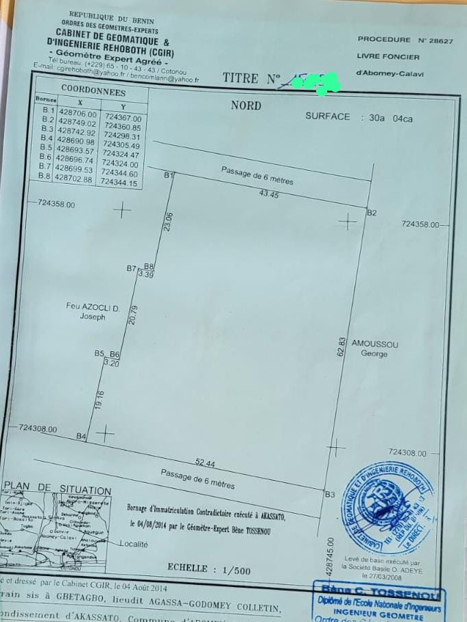 Domaine à vendre à Akassato Agassagodomey Colletin