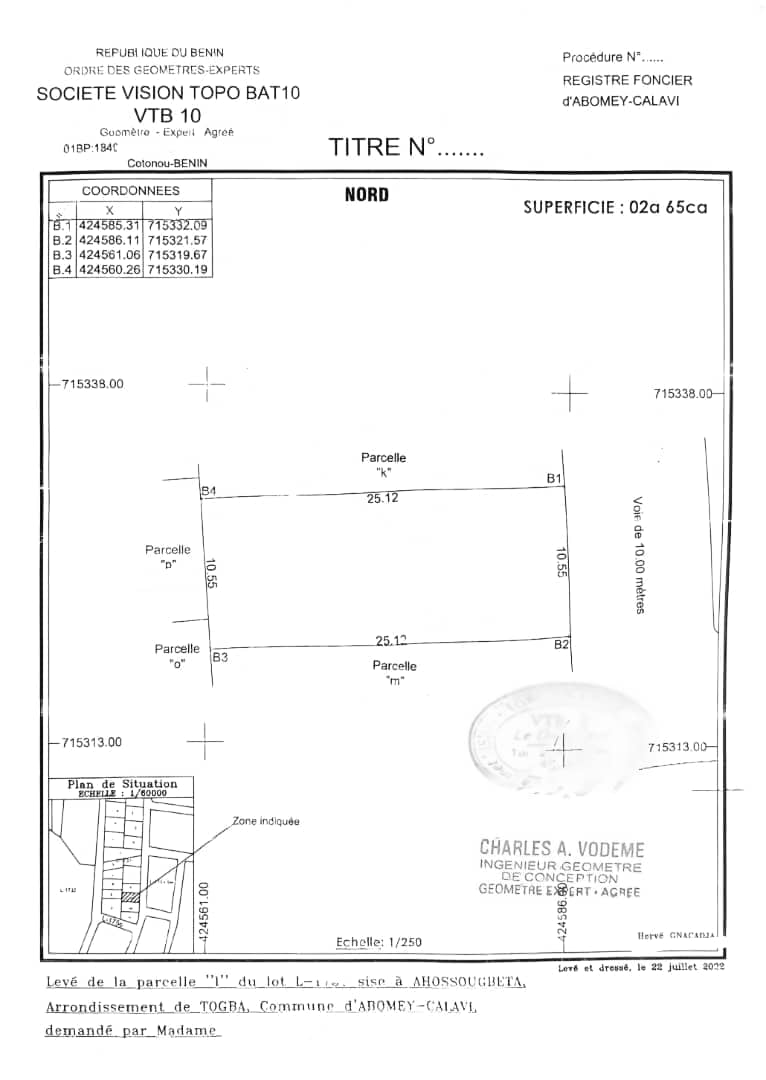 Parcelle à vendre à Abomey-Calavi Ahossougbeta