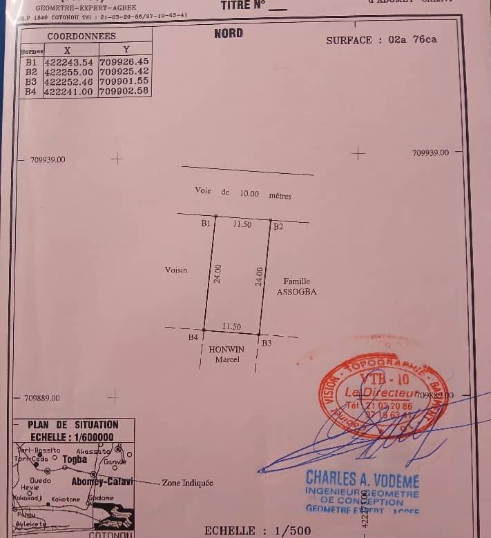 Parcelle à vendre à Abomey-Calavi Togba
