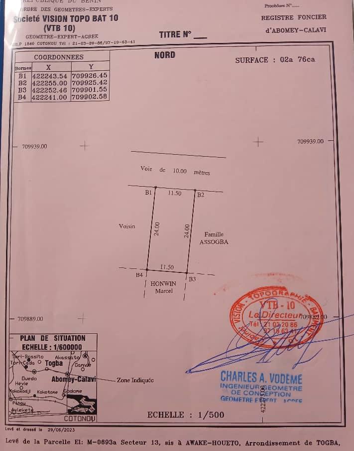 Parcelle à vendre à Abomey-Calavi Togba
