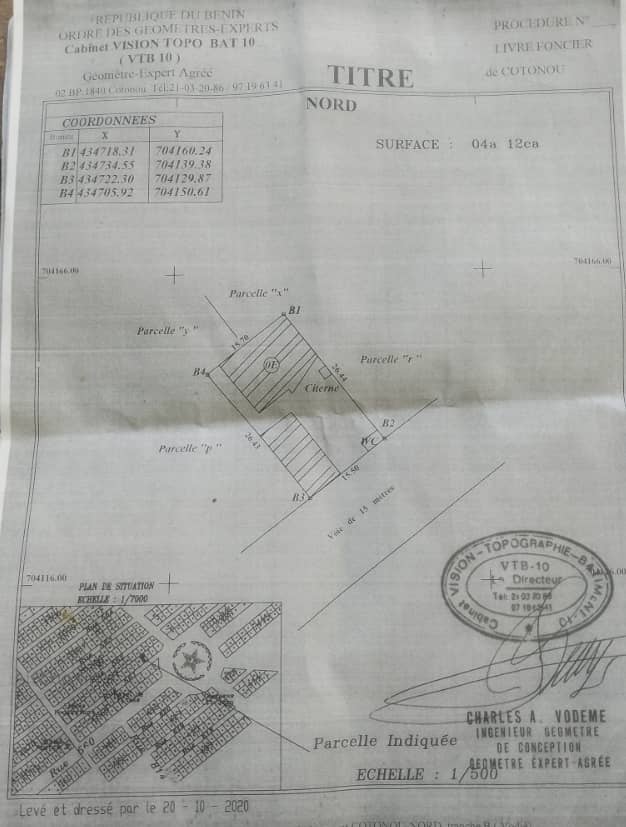 Parcelle à vendre à Cotonou Etoile Rouge