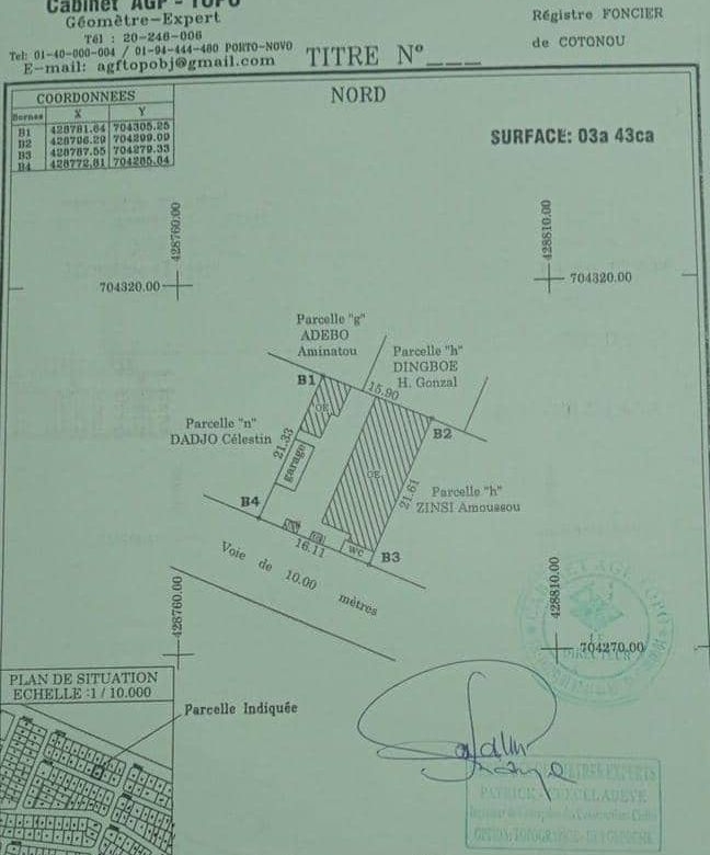 Parcelle à vendre à Cotonou Agla Hlazounto