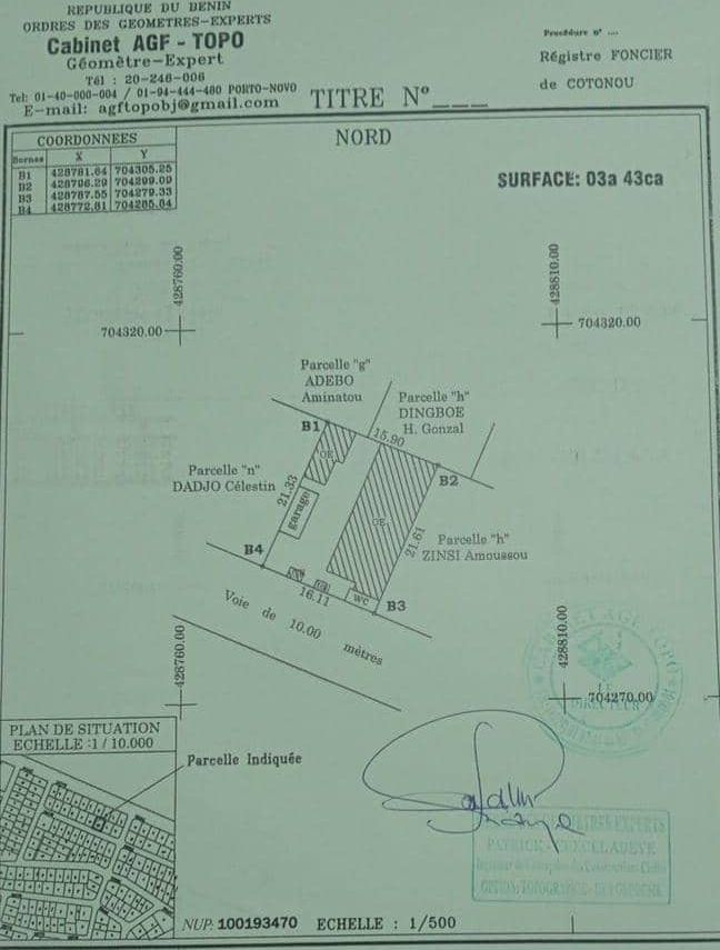 Parcelle à vendre à Cotonou Agla Hlazounto