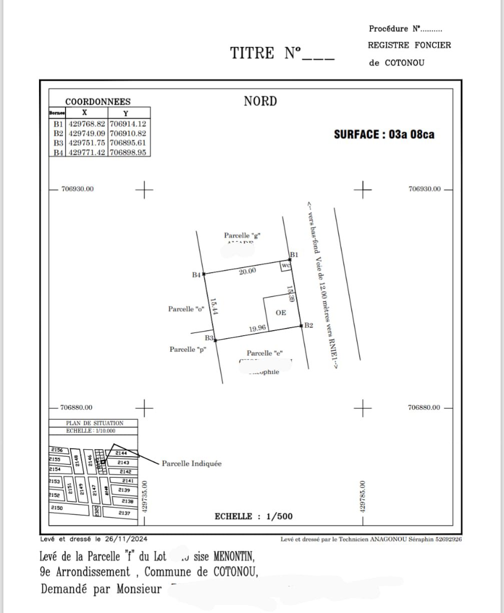 Terrain à vendre à Cotonou Mènontin