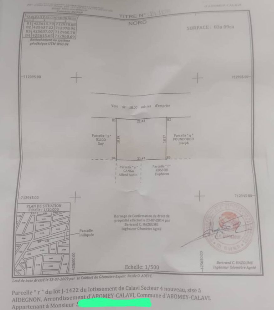 Parcelle à vendre à Abomey-Calavi Aidegnon