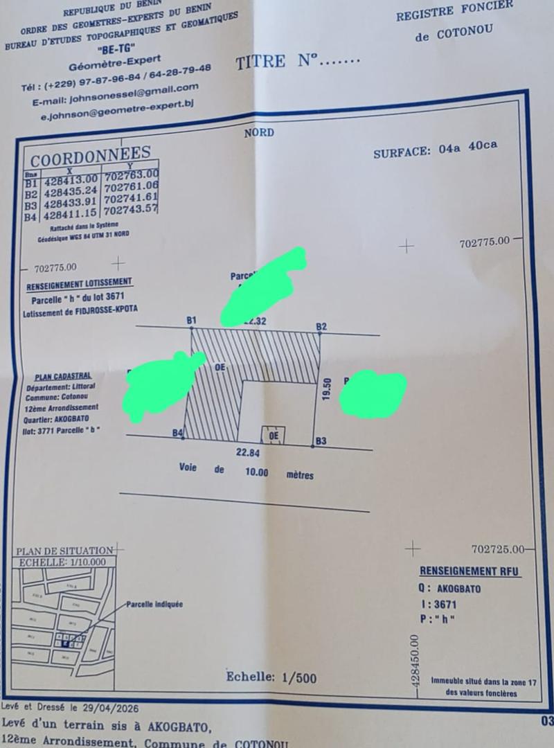 Parcelle à vendre à Fidjrossè