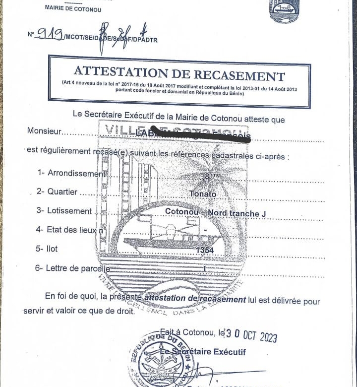 PARCELLE A VEBDRE A COTONOU VEDOKO DONATO